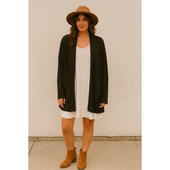 Les Essentiels de Monoprix Black Open Front Cardigan Large Minimal Quiet Luxury - Picture 1 of 6